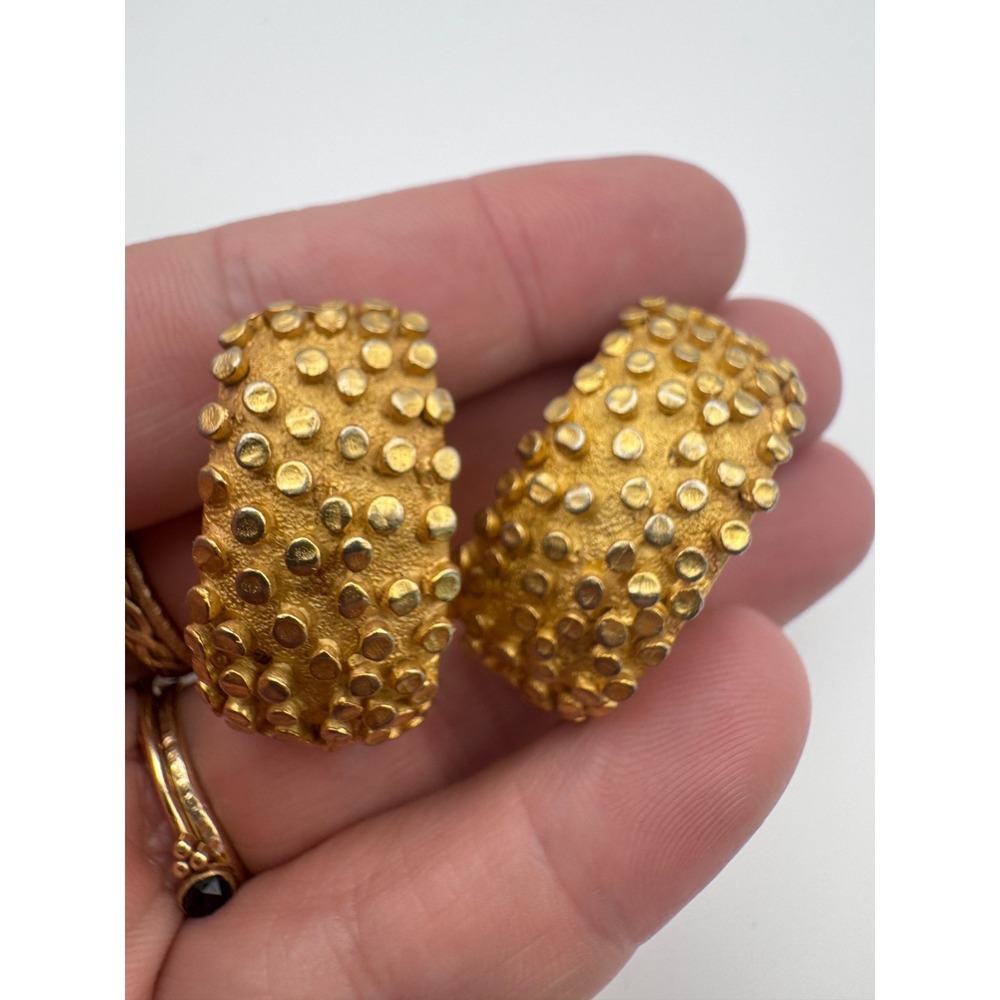 Vintage Norma Jean Earrings Gold Tone Studded Hoop Textured Large - Picture 6 of 7